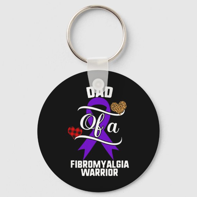 Fibromyalgia Awareness Leopard Buffalo Plaid Famil Key Ring (Front)
