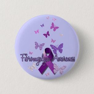 Fibromyalgia Awareness (ribbon & butterflies) 6 Cm Round Badge