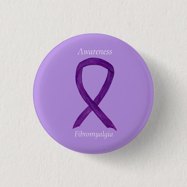 Fibromyalgia Awareness Ribbon Custom Art Pin (Front)