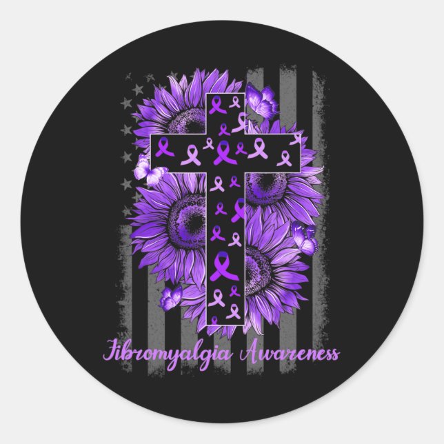 Fibromyalgia Awareness Supporter Warrior Sunflower Classic Round Sticker (Front)