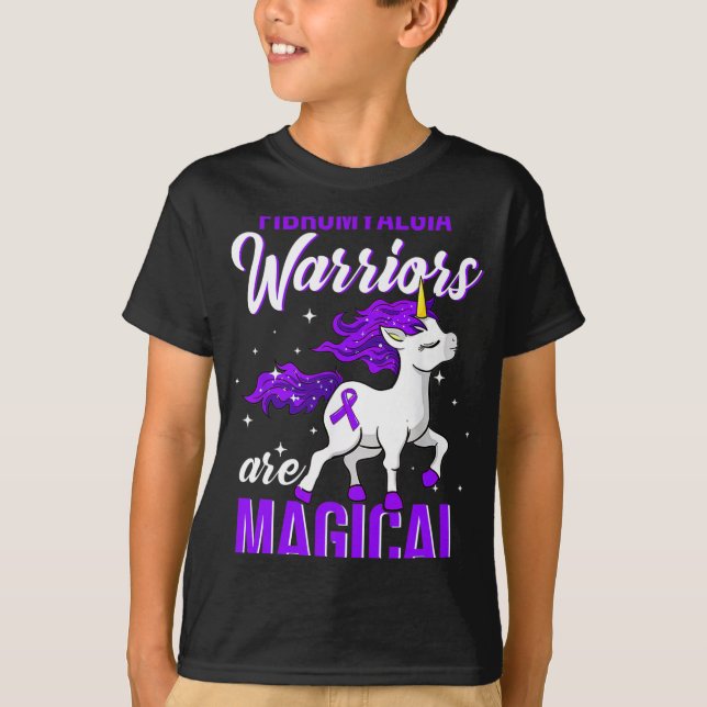 Fibromyalgia Awareness Warrior Fun Unicorn  T-Shirt (Front)
