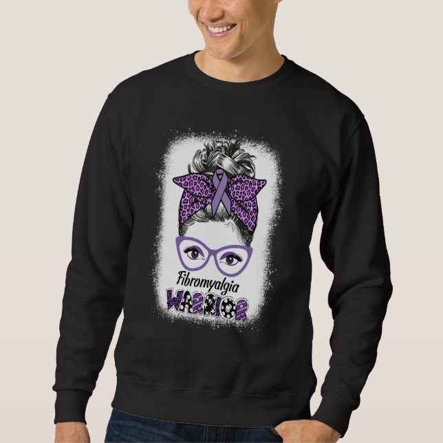 Fibromyalgia Awareness Warrior Messy Bun women Pur Sweatshirt (Front)