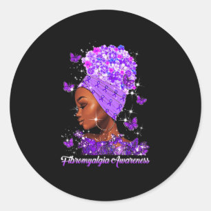 Fibromyalgia Awareness Woman Flower Love Fight Gif Classic Round Sticker
