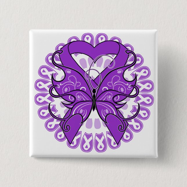 Fibromyalgia Butterfly Circle of Ribbons 15 Cm Square Badge (Front)