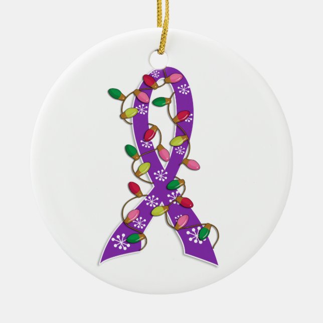 Fibromyalgia Christmas Lights Ribbon Ceramic Tree Decoration (Front)