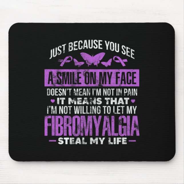 Fibromyalgia Fibro Warrior Purple Ribbon Butterfly Mouse Pad (Front)