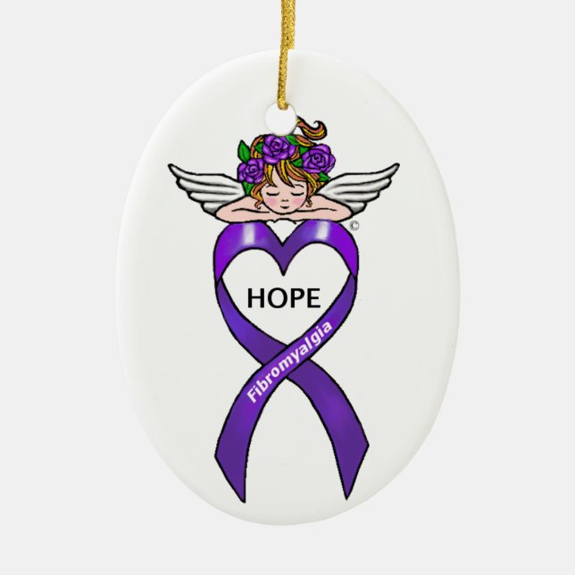 Fibromyalgia Hope Ceramic Tree Decoration (Front)