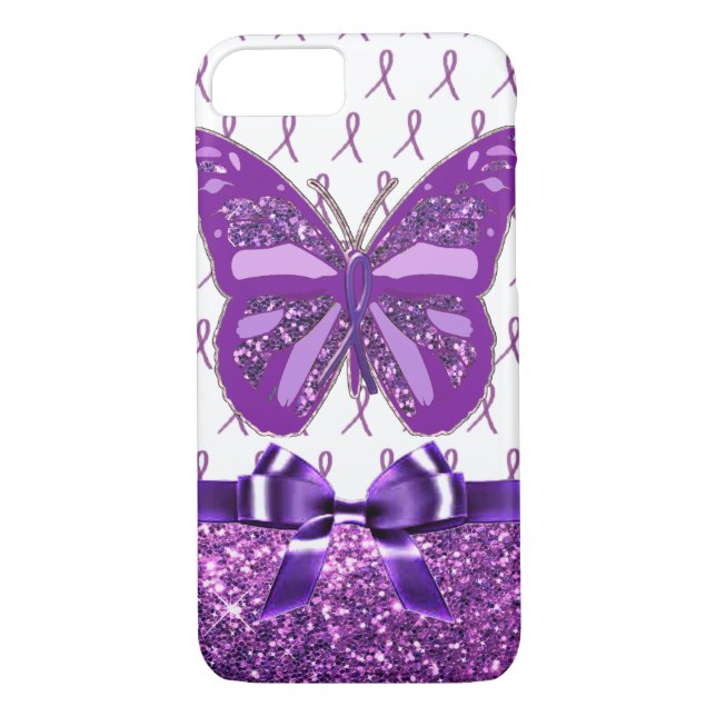 Fibromyalgia Purple Awareness Butterfly Ribbon Case-Mate iPhone Case (Back)
