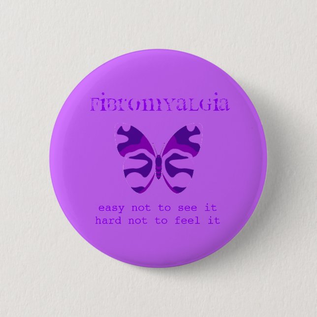 Fibromyalgia Purple Camouflage Butterfly Button (Front)