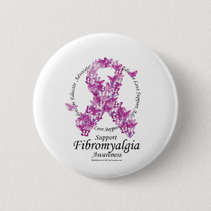 Fibromyalgia Ribbon of Butterflies 6 Cm Round Badge