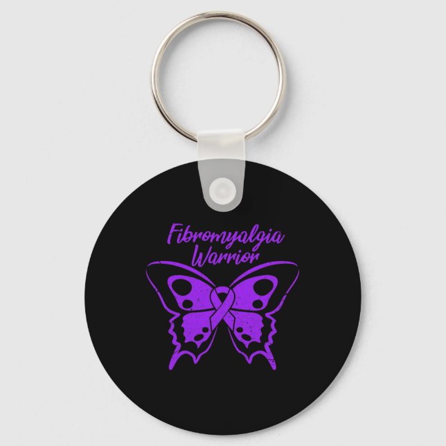 Fibromyalgia Warrior Fibro Awareness Purple Butter Key Ring (Front)