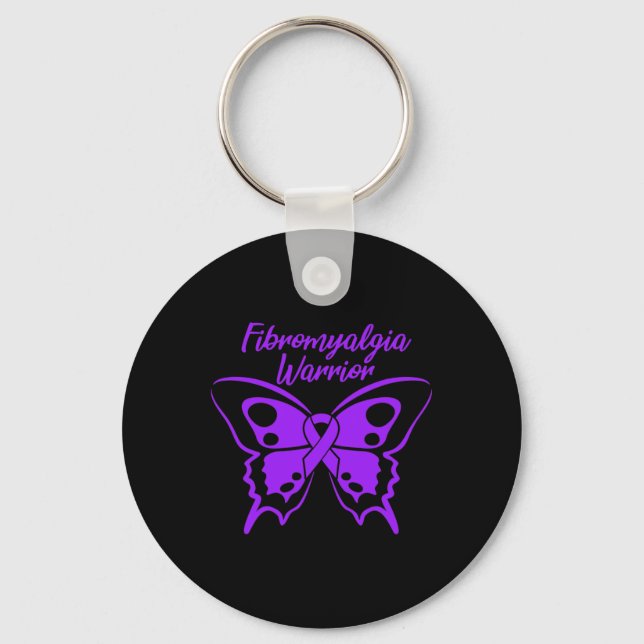 Fibromyalgia Warrior Fibro Awareness Purple Butter Key Ring (Front)