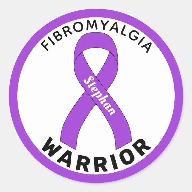 Fibromyalgia Warrior Ribbon White Round Sticker (Front)