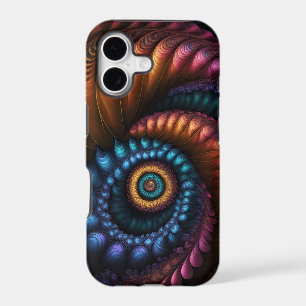 Fibronacci Fractal in Gold, Blue, and Fuchsia