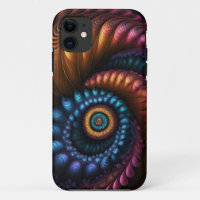 Fibronacci Fractal in Gold, Blue, and Fuchsia