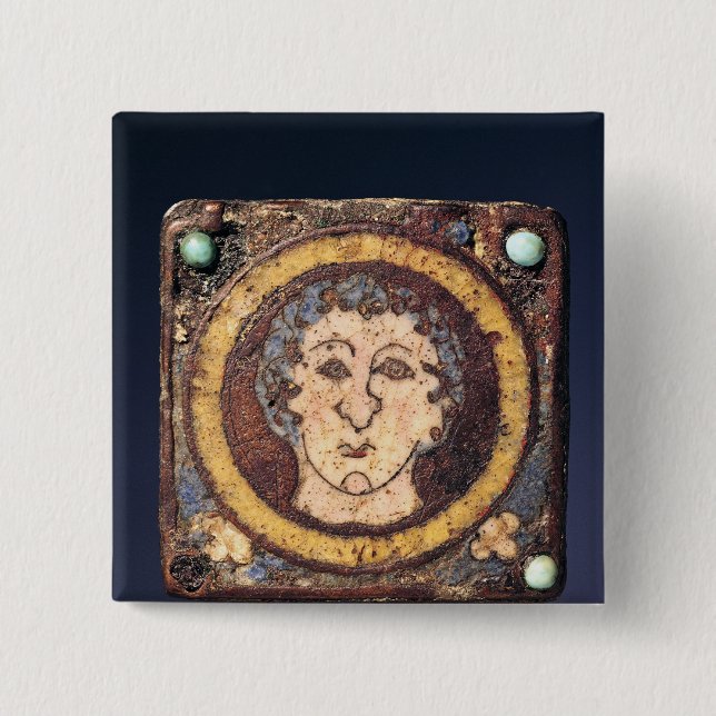 Fibula with the face of a young man 15 cm square badge (Front)