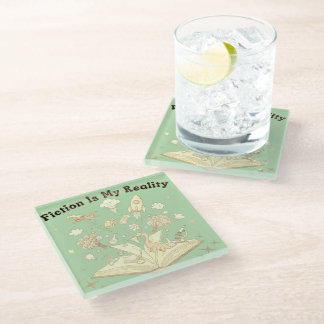 Fiction Is My Reality | Book Lover Fantasy Design Glass Coaster