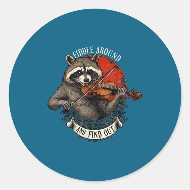 Fiddle Around And Find Out Music Raccoon Fiddle Fu Classic Round Sticker (Front)