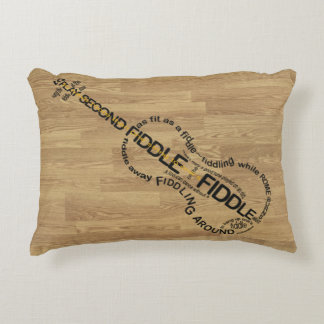 Fiddle Expressions Word Art Violin Shape Wood Look Decorative Cushion