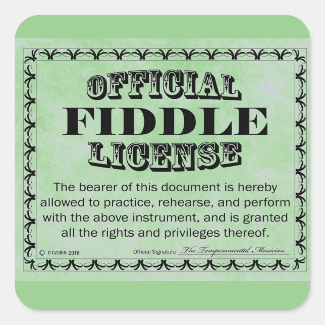 Fiddle License Square Sticker (Front)