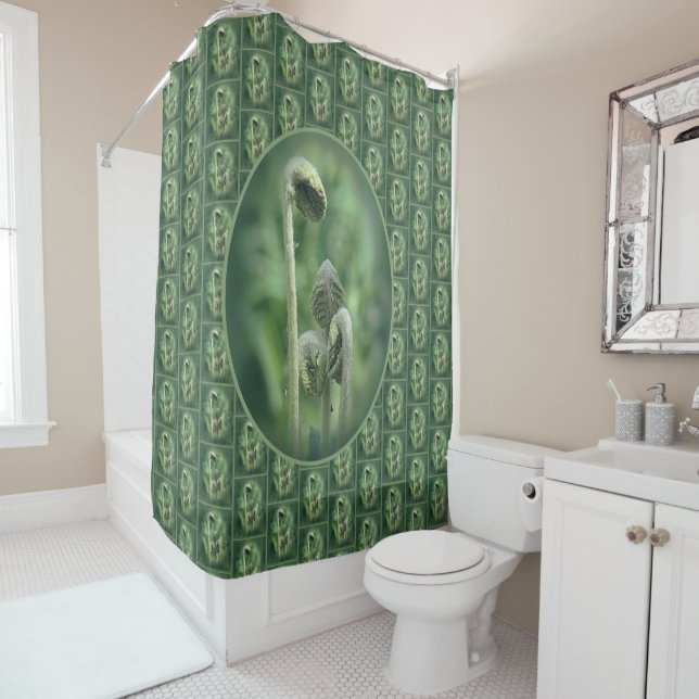 Fiddlehead Ferns Nature Pattern Shower Curtain (In Situ)