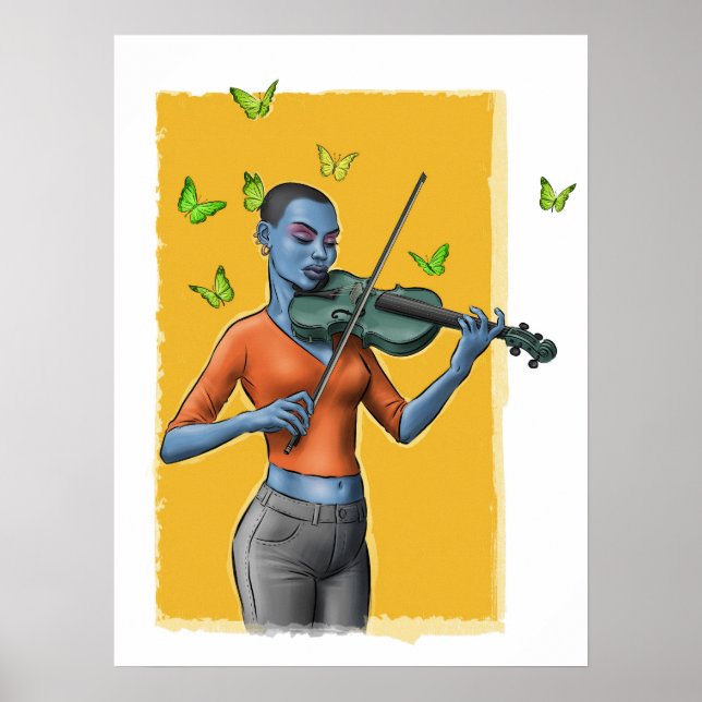 Fiddler Girl – Surreal Violin Art Poster (No Text) (Front)