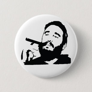 Fidel Castro with Cigar Portrait Button