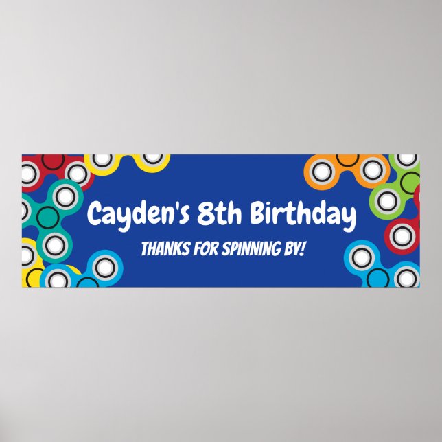 Fidget Spinner Birthday Party Banner Poster (Front)