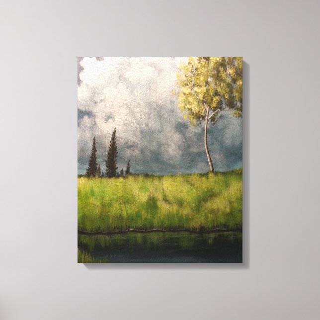 Field and Pond Landscape Acrylic Painting Print (Front)