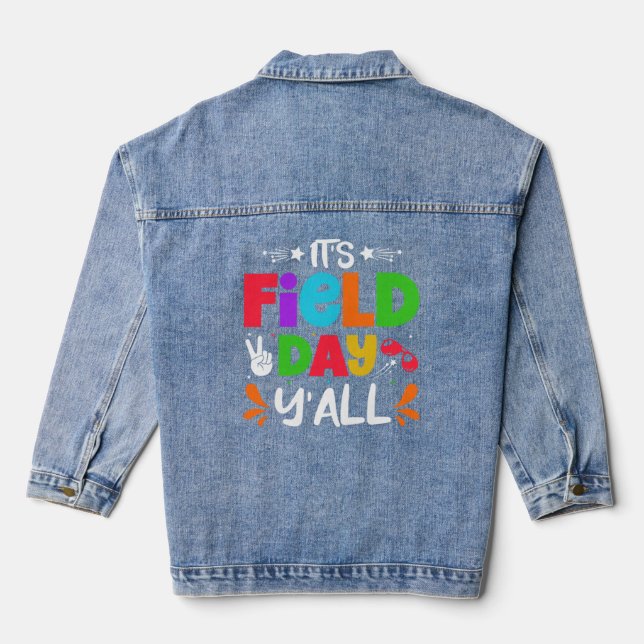 Field Day Fun Day School Rainbow Colour Splash Kid Denim Jacket (Back)