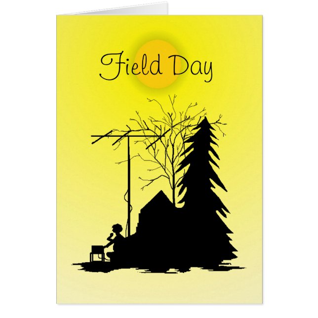 Field Day  Ham Radio Silhouette Card With Sun (Front)