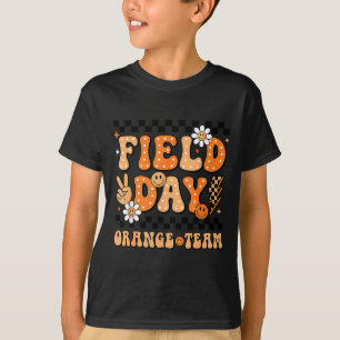 Field day orange team groovy smile face chequered T-Shirt