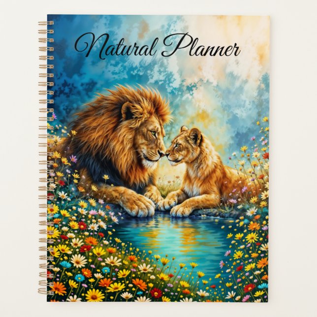 Field flowers Lion Lioness meadow decor Planner (Front)