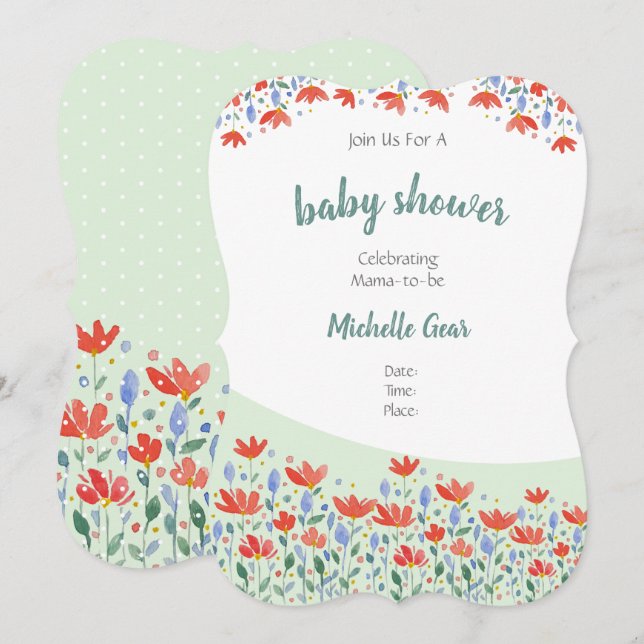 Field Flowers Watercolor In Sweet Red And Blue (Front/Back)