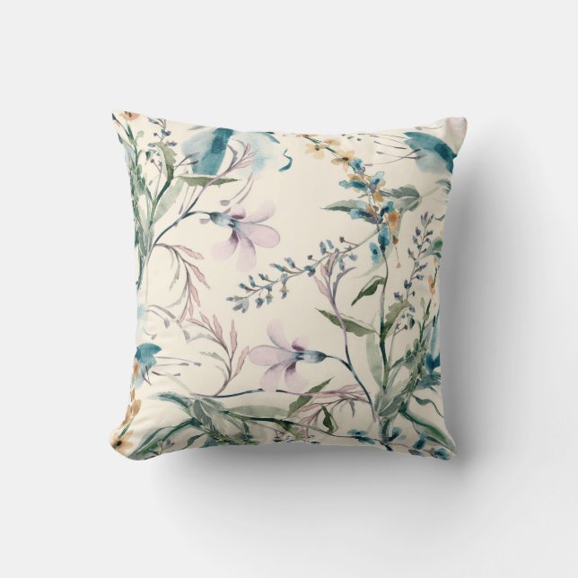 Field Flowers Watercolor Seamless Pattern Cushion (Front)