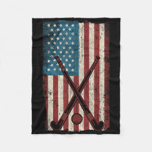 Field Hockey American Flag Vintage _1  Fleece Blanket