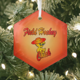 Field Hockey Chick #5 Glass Tree Decoration