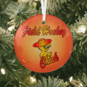 Field Hockey Chick #5 Glass Tree Decoration