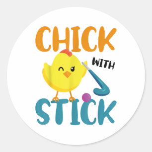 Field Hockey Chicken Chick With Stick _1 Classic Round Sticker