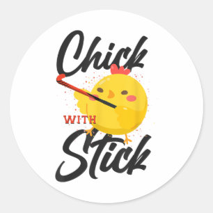 Field Hockey Chicken Chick With Stick _3  Classic Round Sticker