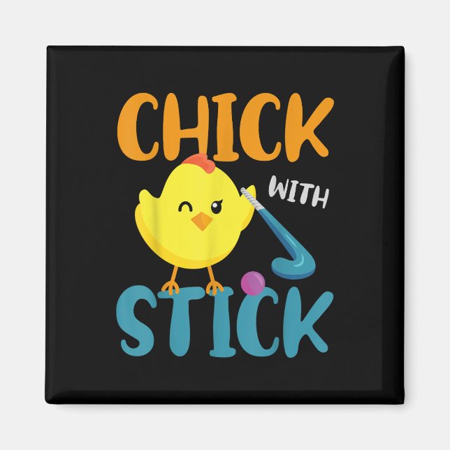 Field Hockey Chicken Chick With Stick  Magnet (Front)