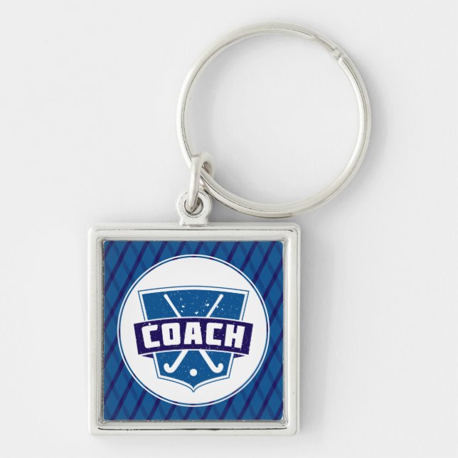 Field Hockey Coach Shield Metal Key Ring (Front)
