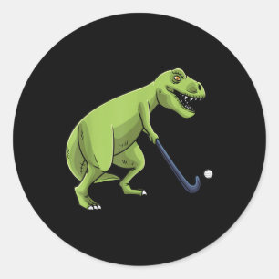Field Hockey Dinosaur T-rex Player Men Women Teens Classic Round Sticker