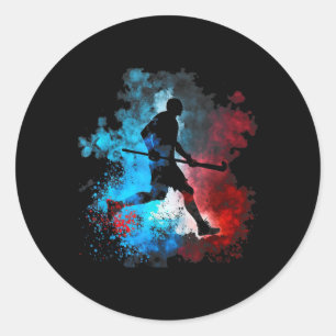 Field Hockey Field Hockey Player Flames Retro Fiel Classic Round Sticker