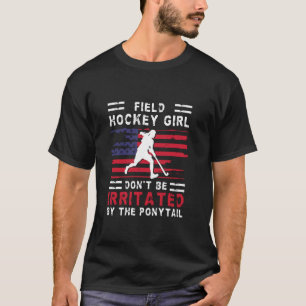 Field Hockey Girl Ponytail USA America Flag  T-Shirt