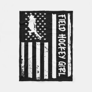Field Hockey Girl Usa Flag Fleece Blanket