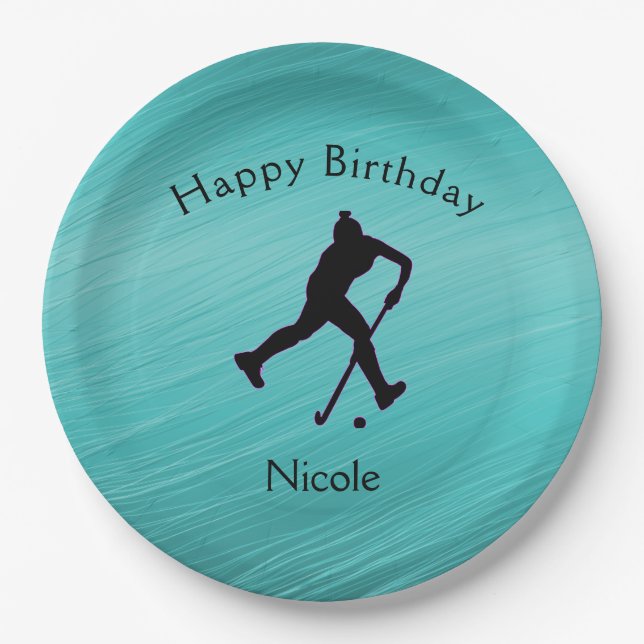 Field Hockey Girls Birthday Party Paper Plates (Front)