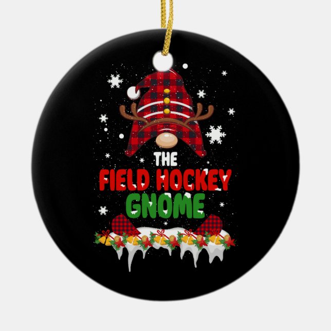 Field Hockey Gnome Buffalo Plaid Matching Family C Ceramic Tree Decoration (Front)