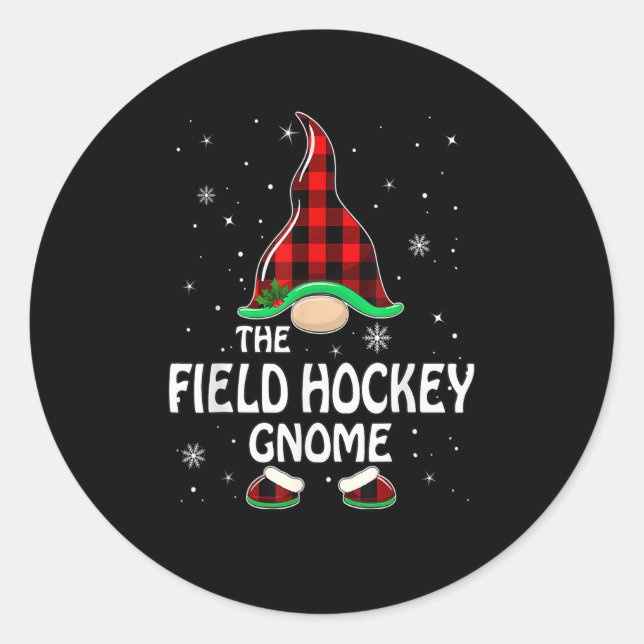 Field Hockey Gnome Buffalo Plaid Matching Family C Classic Round Sticker (Front)
