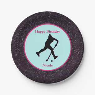 Field Hockey "Happy Birthday" Sparkle Paper Plate